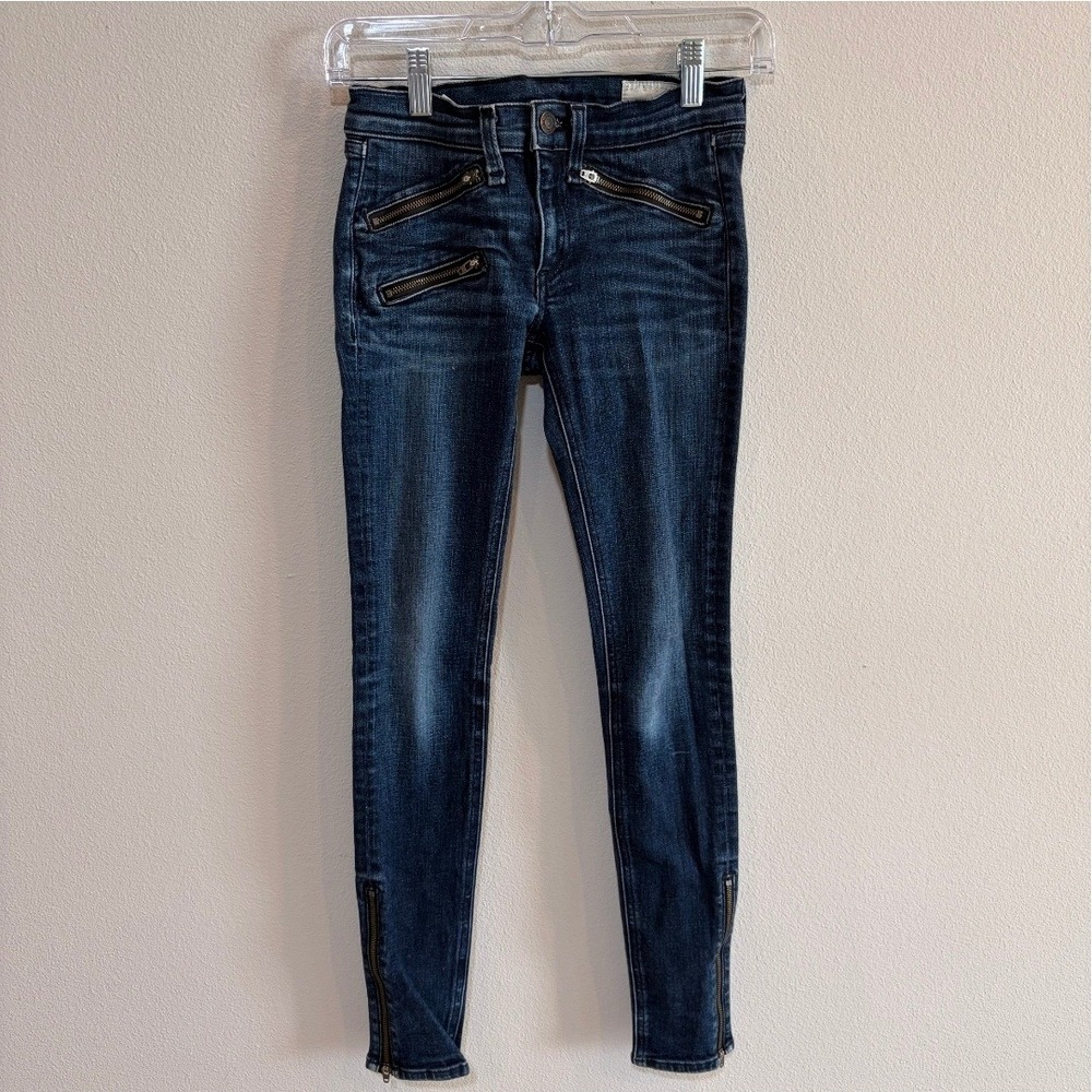 Rag & Bone Kensington Skinny Jeans Womens 24 Dark Wash Blue Zip Detail Ankle